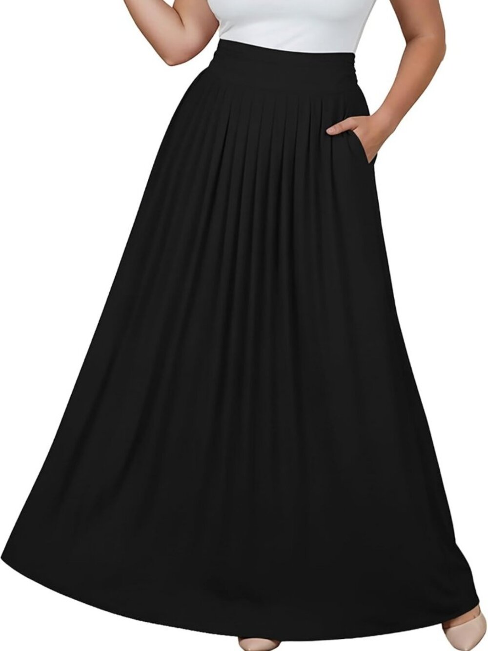 Women's Long Flowy Modest High Waist Maxi Skirt with Pockets - Floor Length